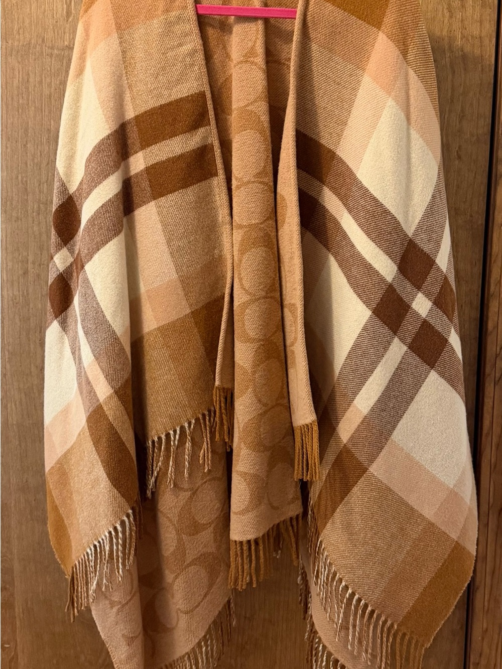 Coach Signature Poncho in Beige/Plaid